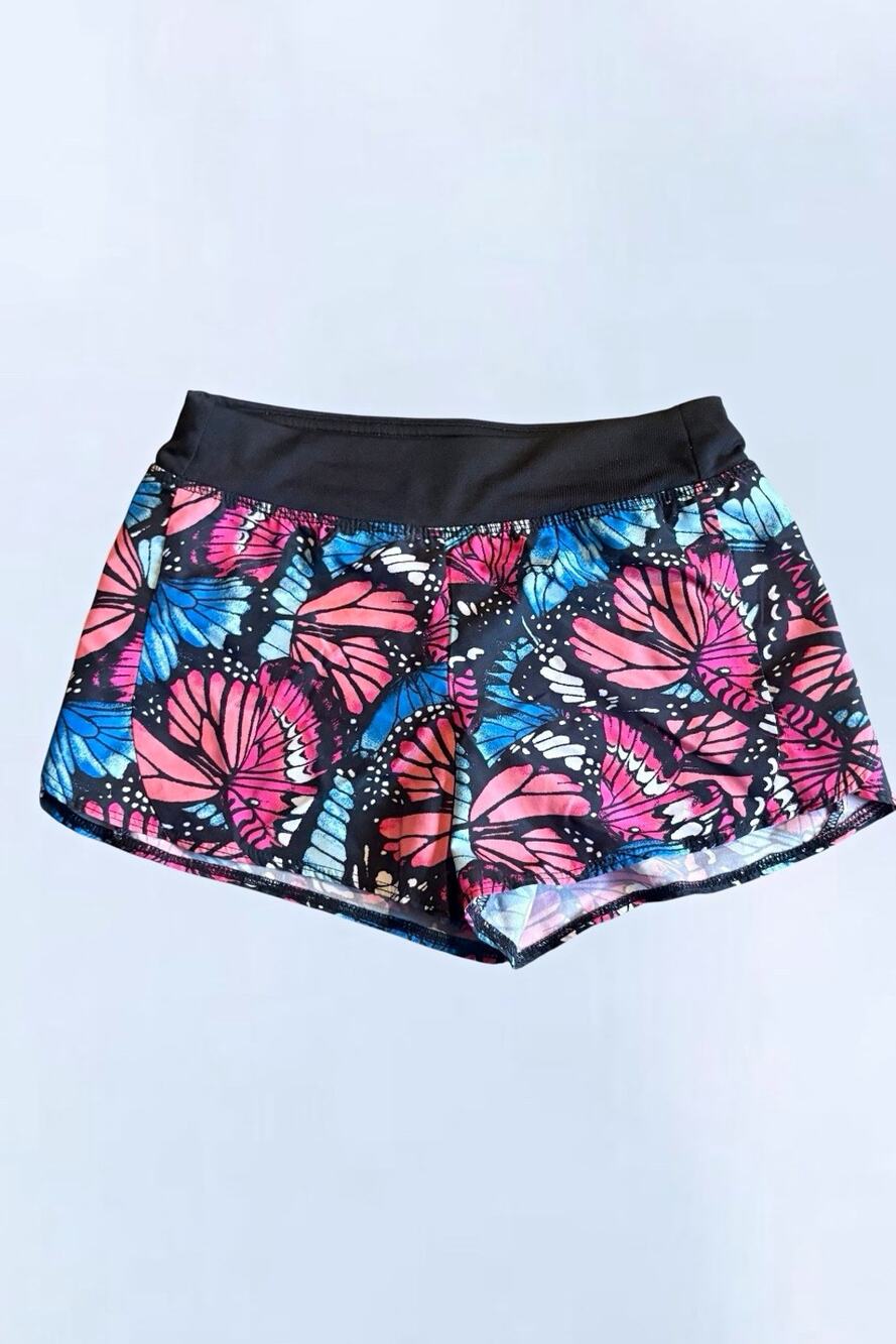 Athletic Works Girls Butterfly Print Swim Board Shorts Mesh Liner Size S 6/6X